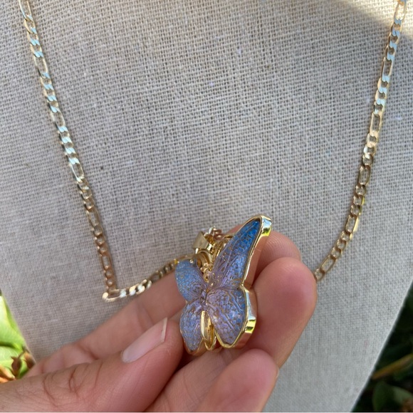 Butterfly bluish pink Pendant & Chain Gold Filled 18k/ Mariposa Oro Laminado - Picture 5 of 8